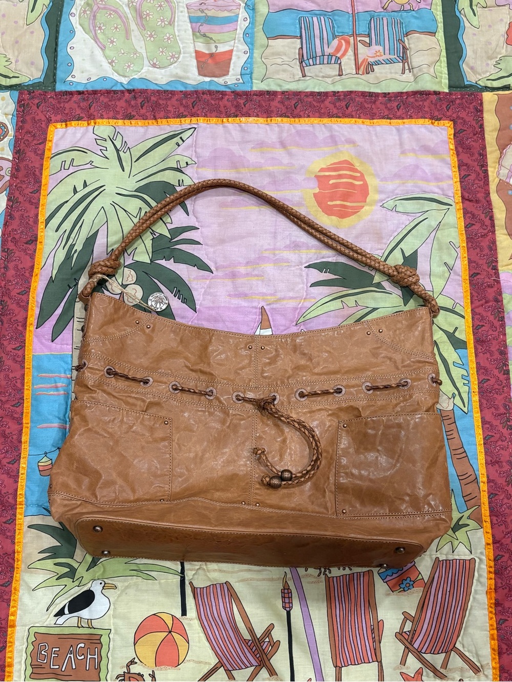 TRE VENO Women's Large Brown Leather Shoulder Bag